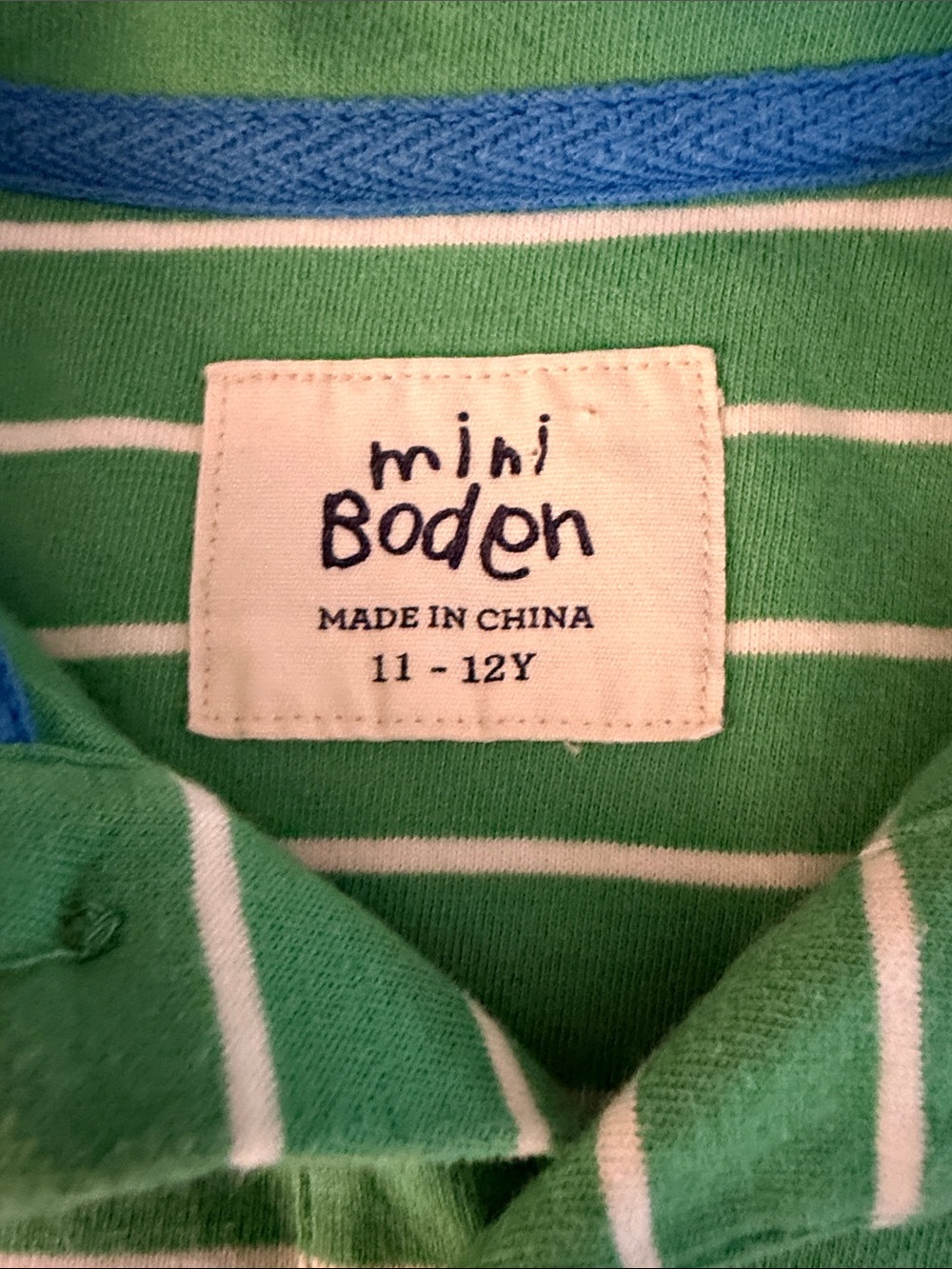 Boden Green and White Striped Polo Shirt With Pocket Boys Size 11-12Y - Picture 2 of 8